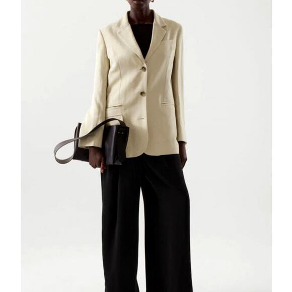 COS Light Beige Linen Blend Relaxed-Fit Blazer Size 10 - Picture 13 of 15